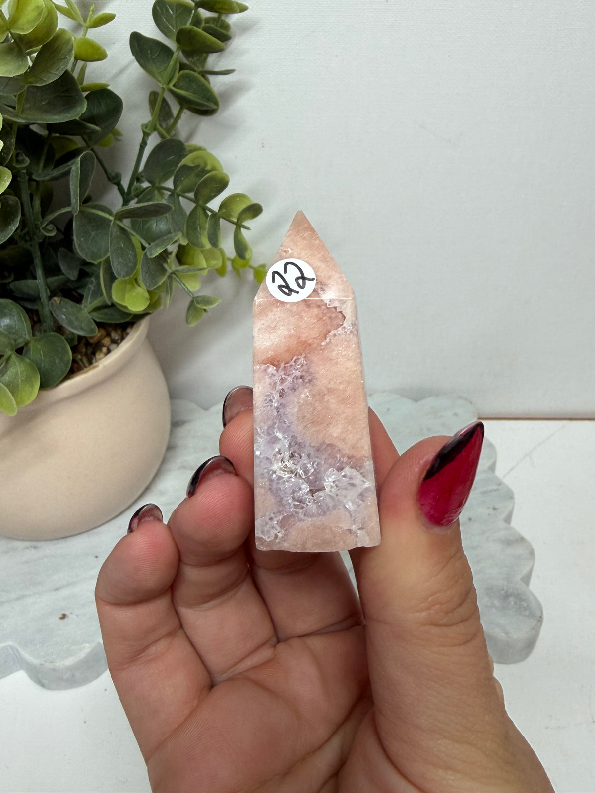 Pink amethyst flower agate point