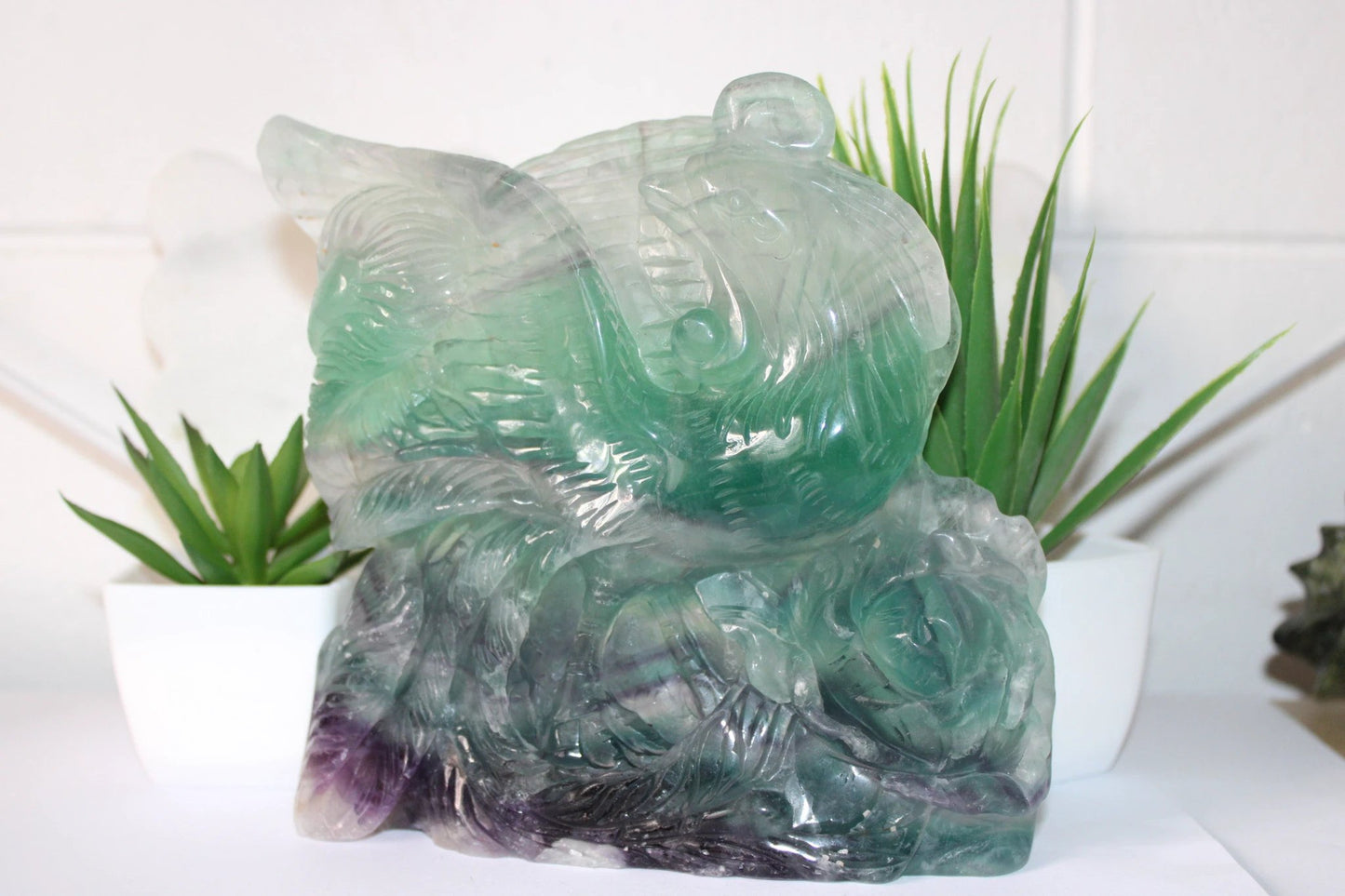 Rainbow Fluorite Peacock Carving | Intuition & Clarity Crystal by Heartstone Sanctuary