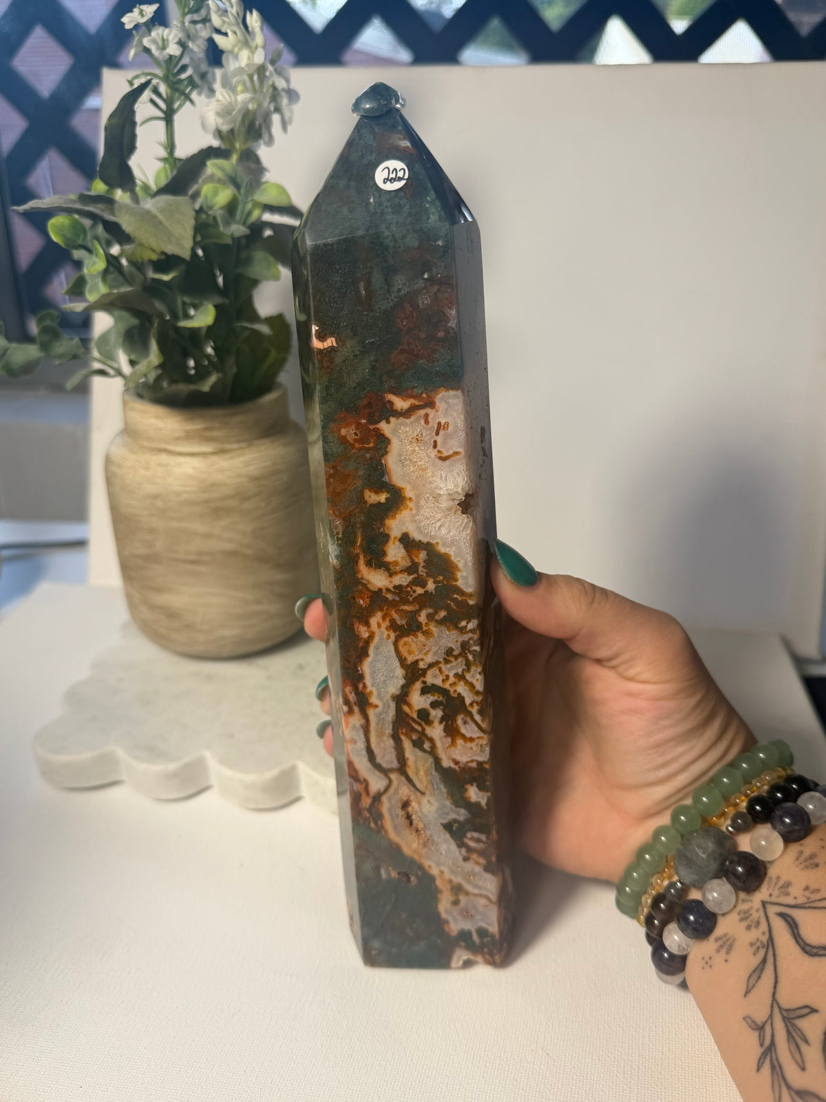 Red Moss Agate Tower