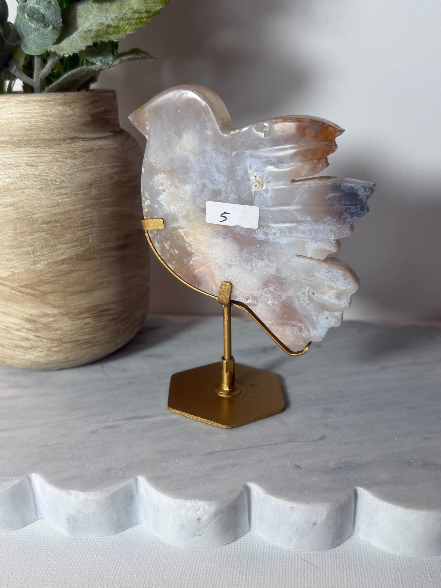 Pink Plume Agate Bird on Stand