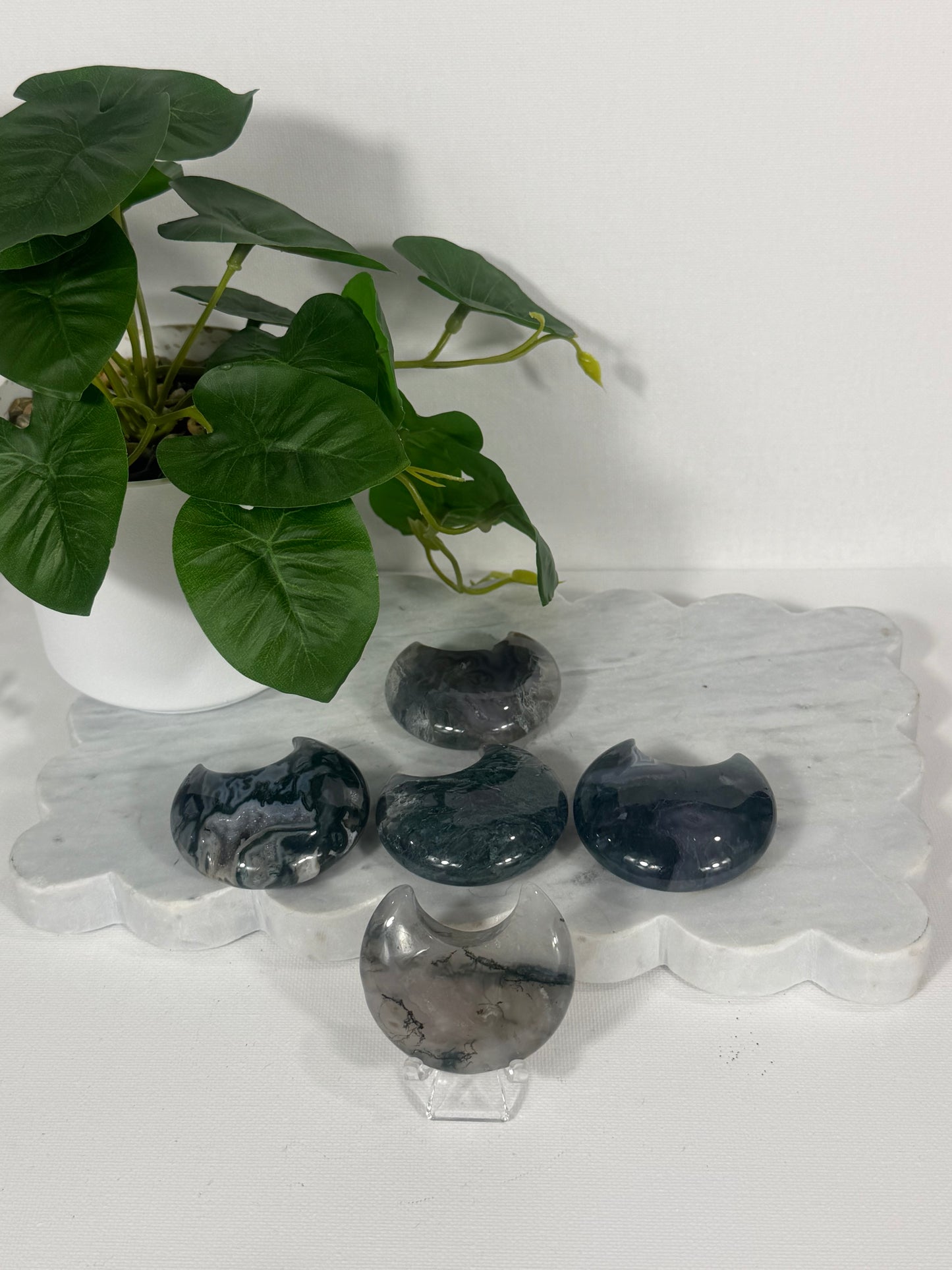 Moss Agate Moon Intuitive Pick
