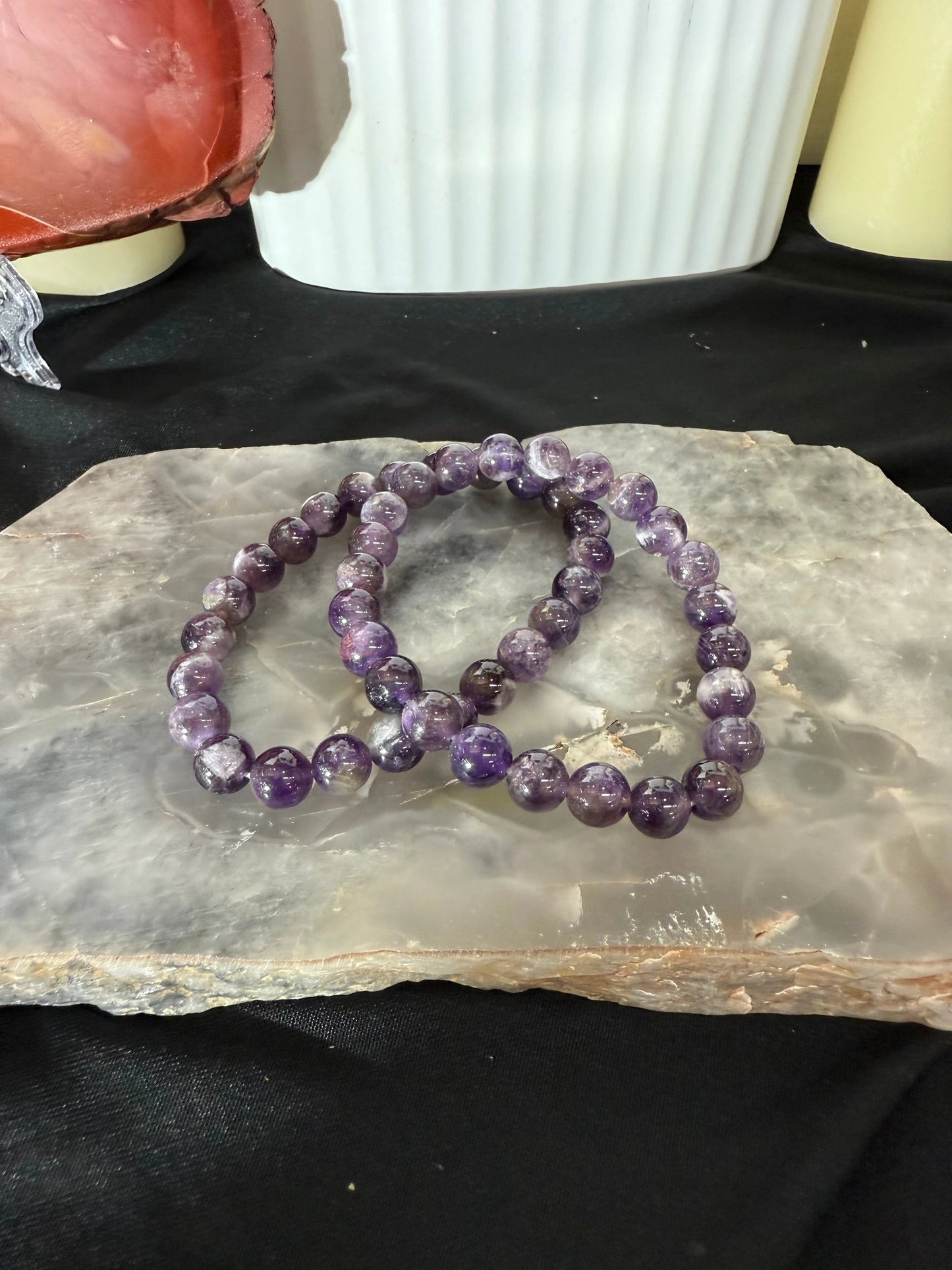 Purple Amethyst Bead Bracelet With Elastic Cord Natural Quartz Gemstone Jewelry Item by Heartstone Sanctuary