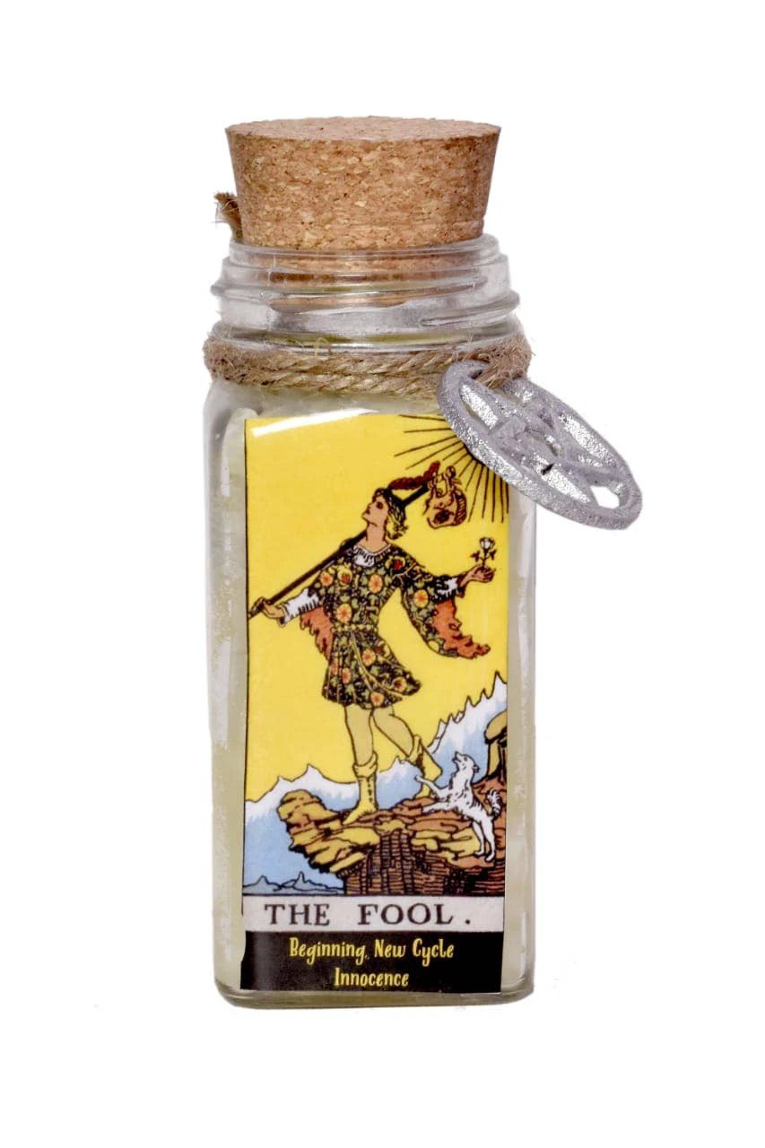 CANDLE - The Fool Tarot 100gms with herbs and crystals by WONDER IMPORTS AUSTRALIA