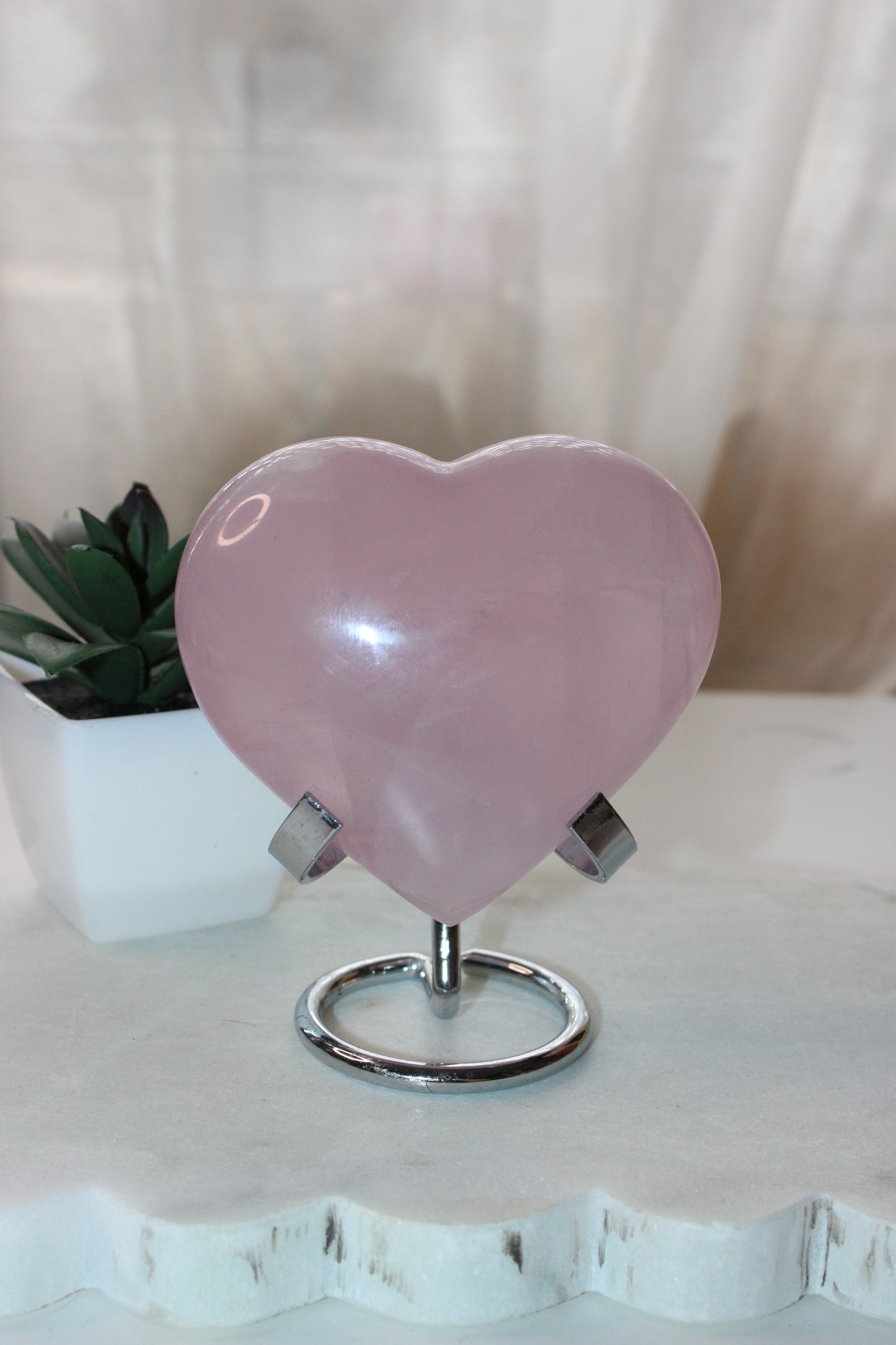 Rose Quartz Puffy Heart on Stand