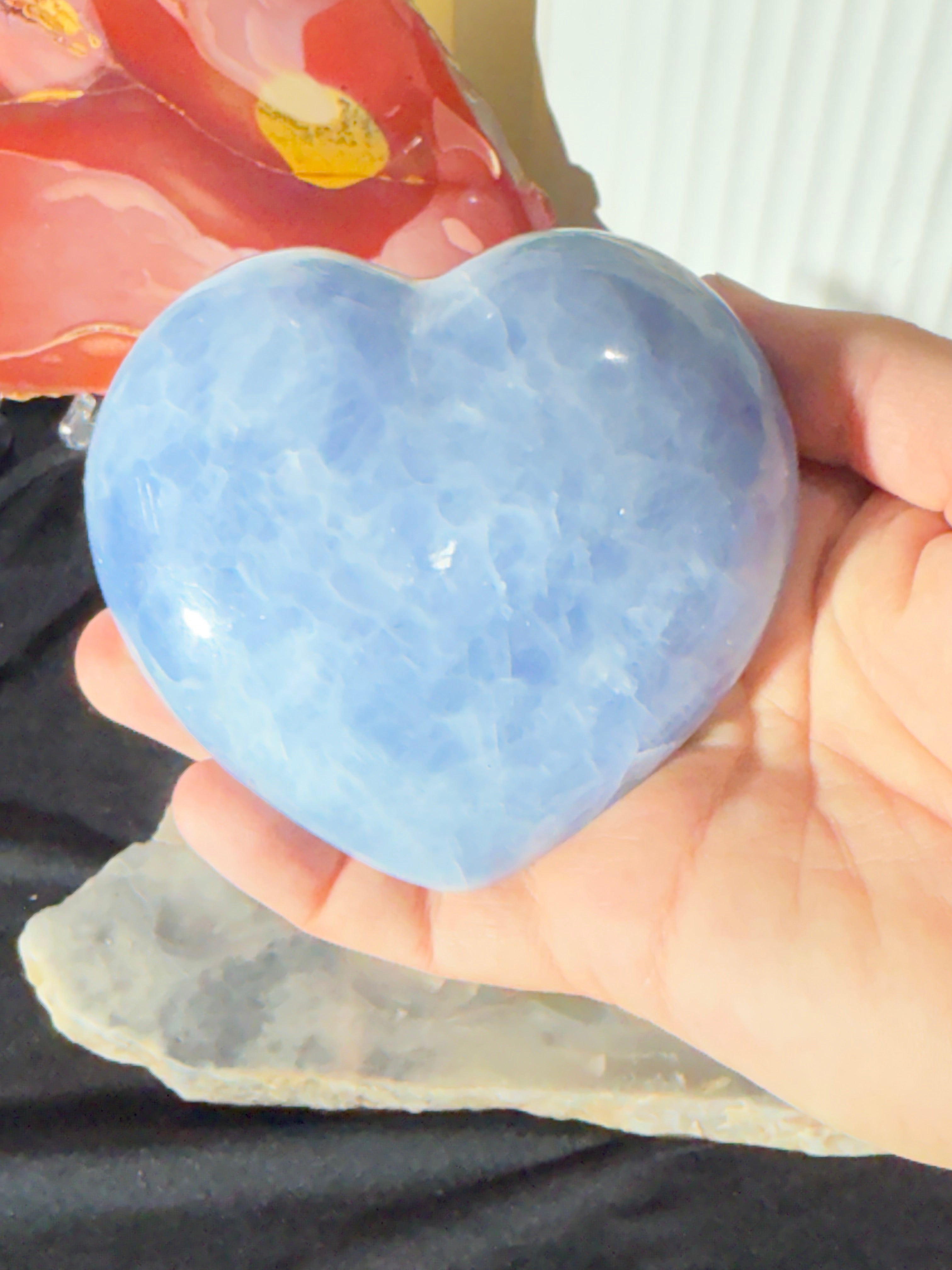 Blue Calcite Heart on Stand