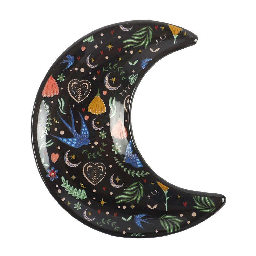 Midnight Bloom Crescent Moon Trinket Dish by WONDER IMPORTS AUSTRALIA