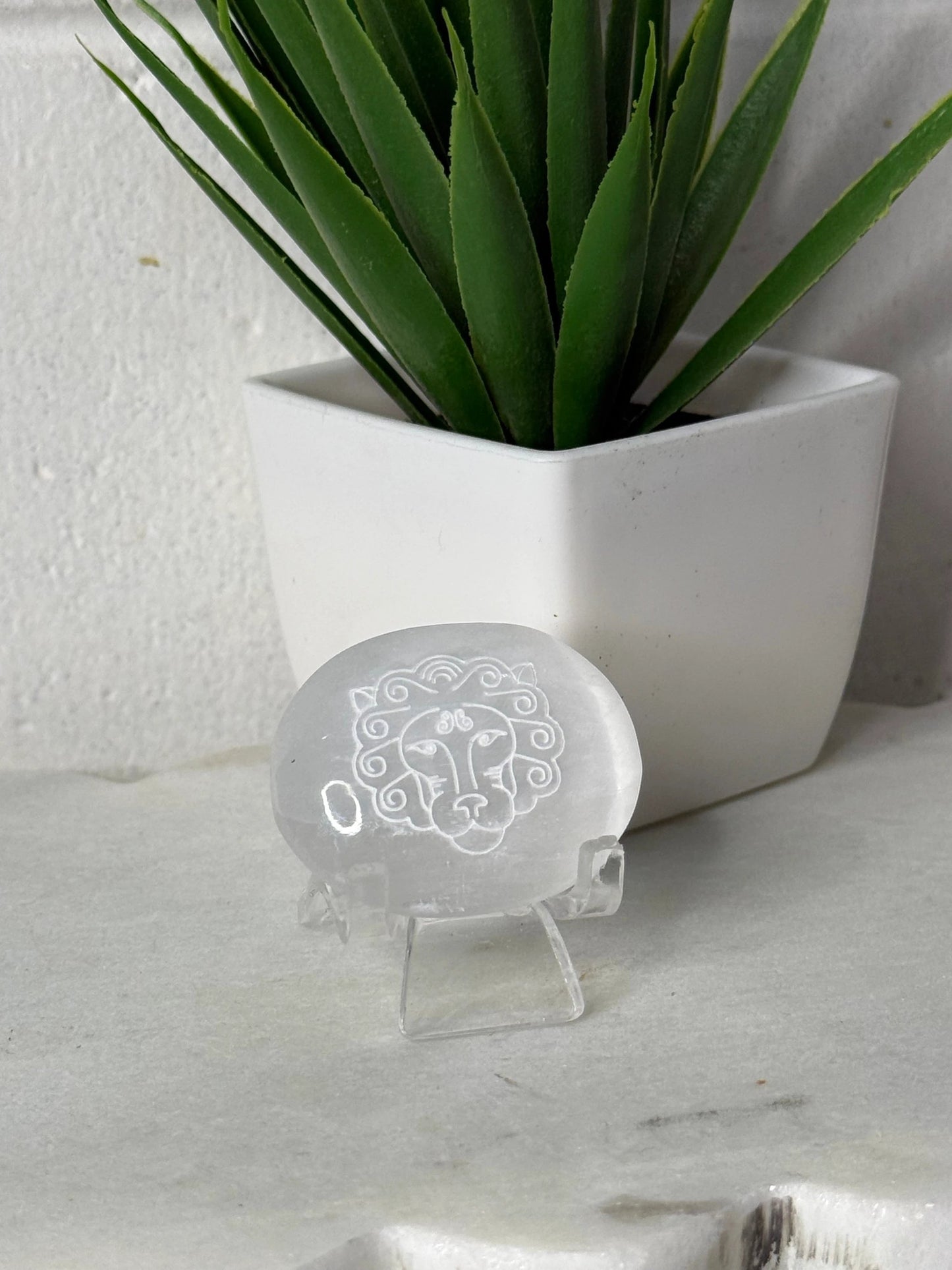 Zodiac Etched Selenite Small Palm by Heartstone Sanctuary