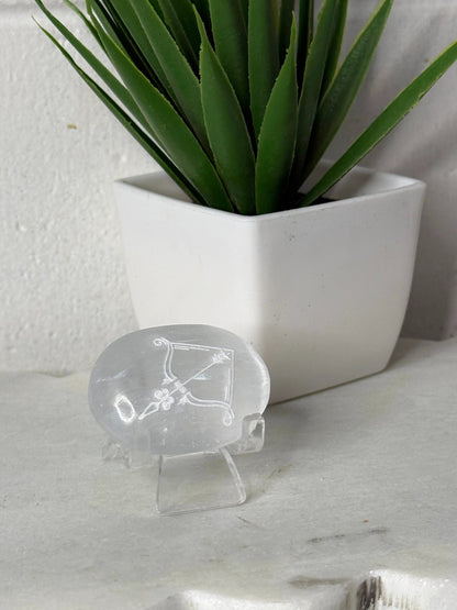 Zodiac Etched Selenite Small Palm by Heartstone Sanctuary