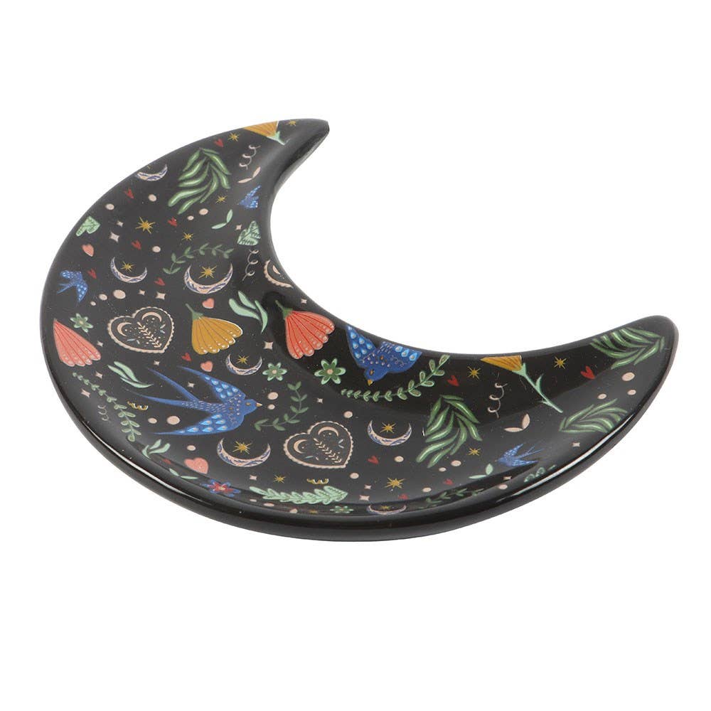 Midnight Bloom Crescent Moon Trinket Dish by WONDER IMPORTS AUSTRALIA