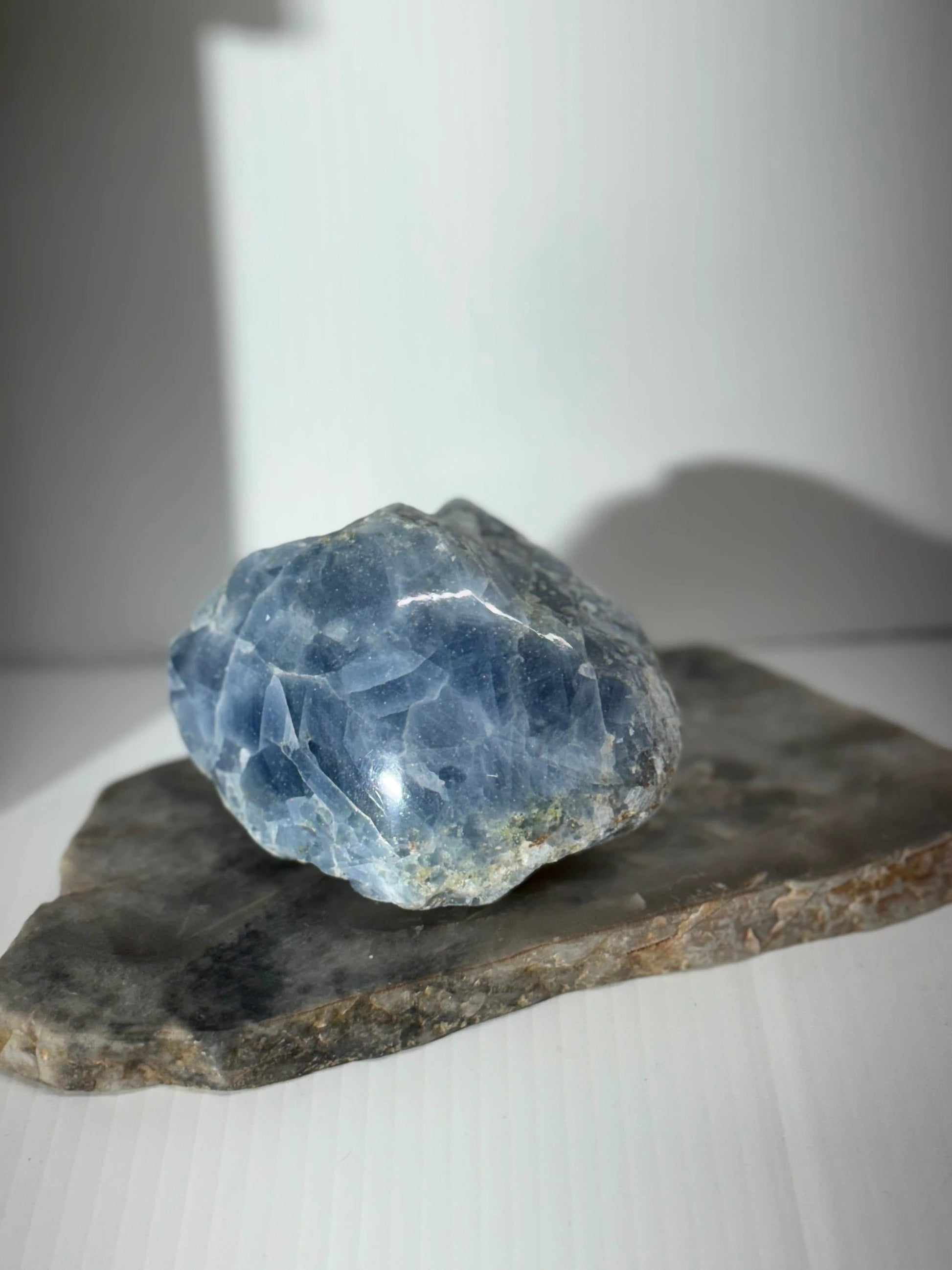 Blue calcite: raw one side polished by Heartstone Sanctuary
