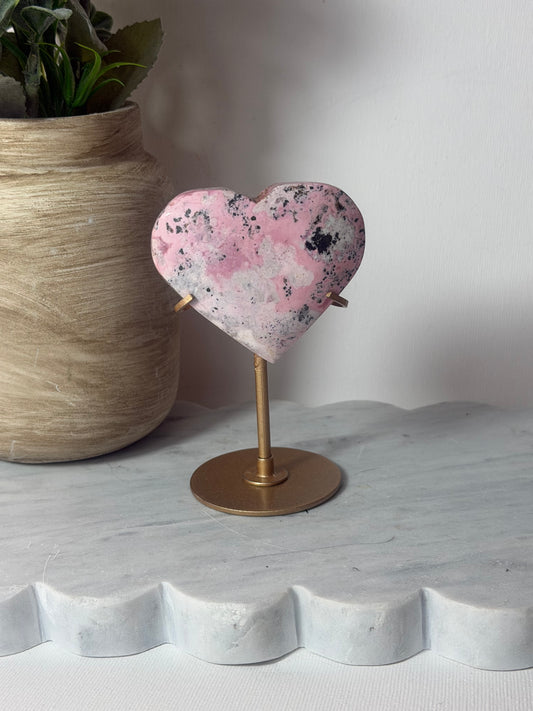 Rhodonite heart on Stand