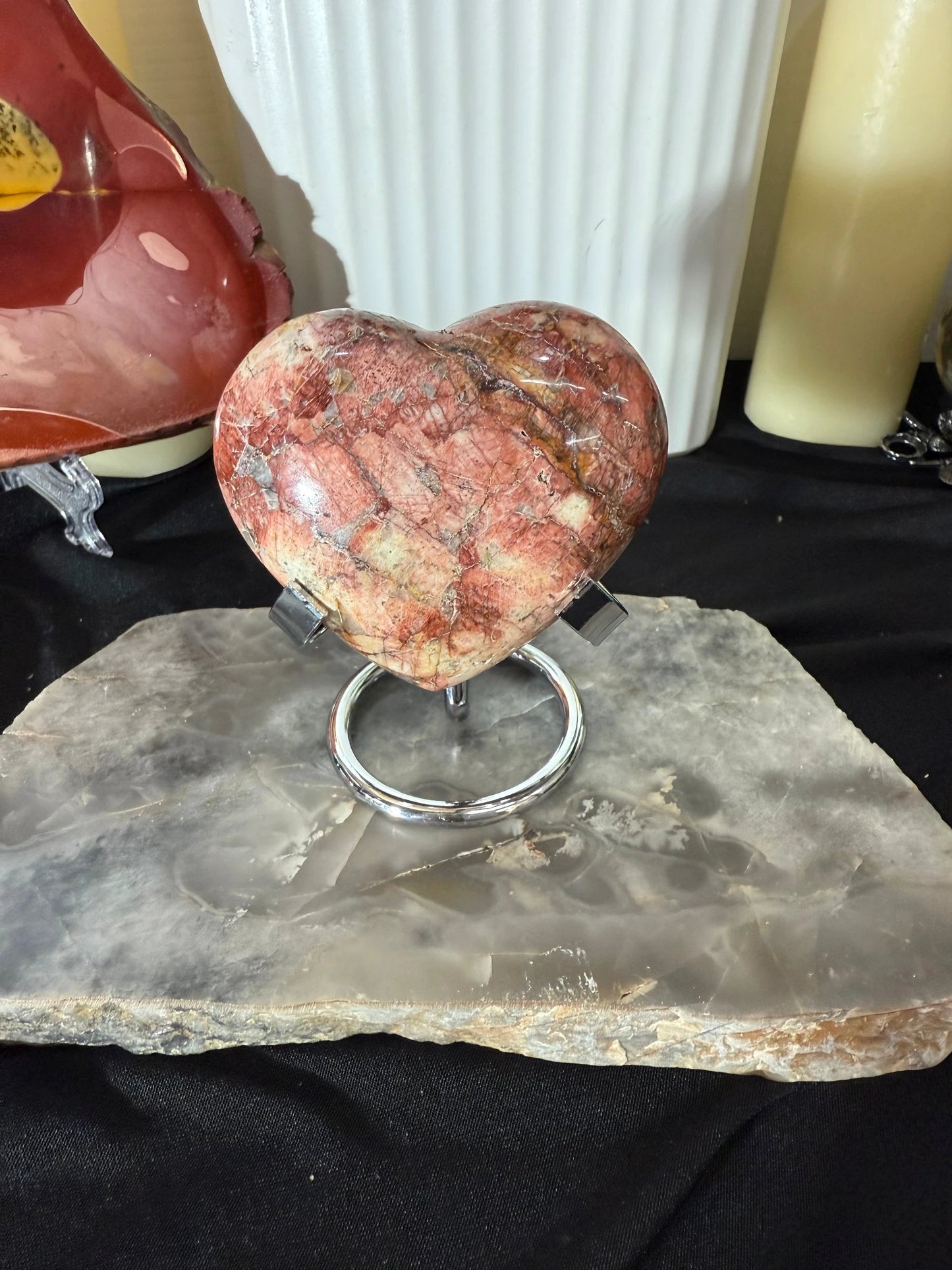 Red Feldspar Heart with Stand - 33A by Heartstone Sanctuary