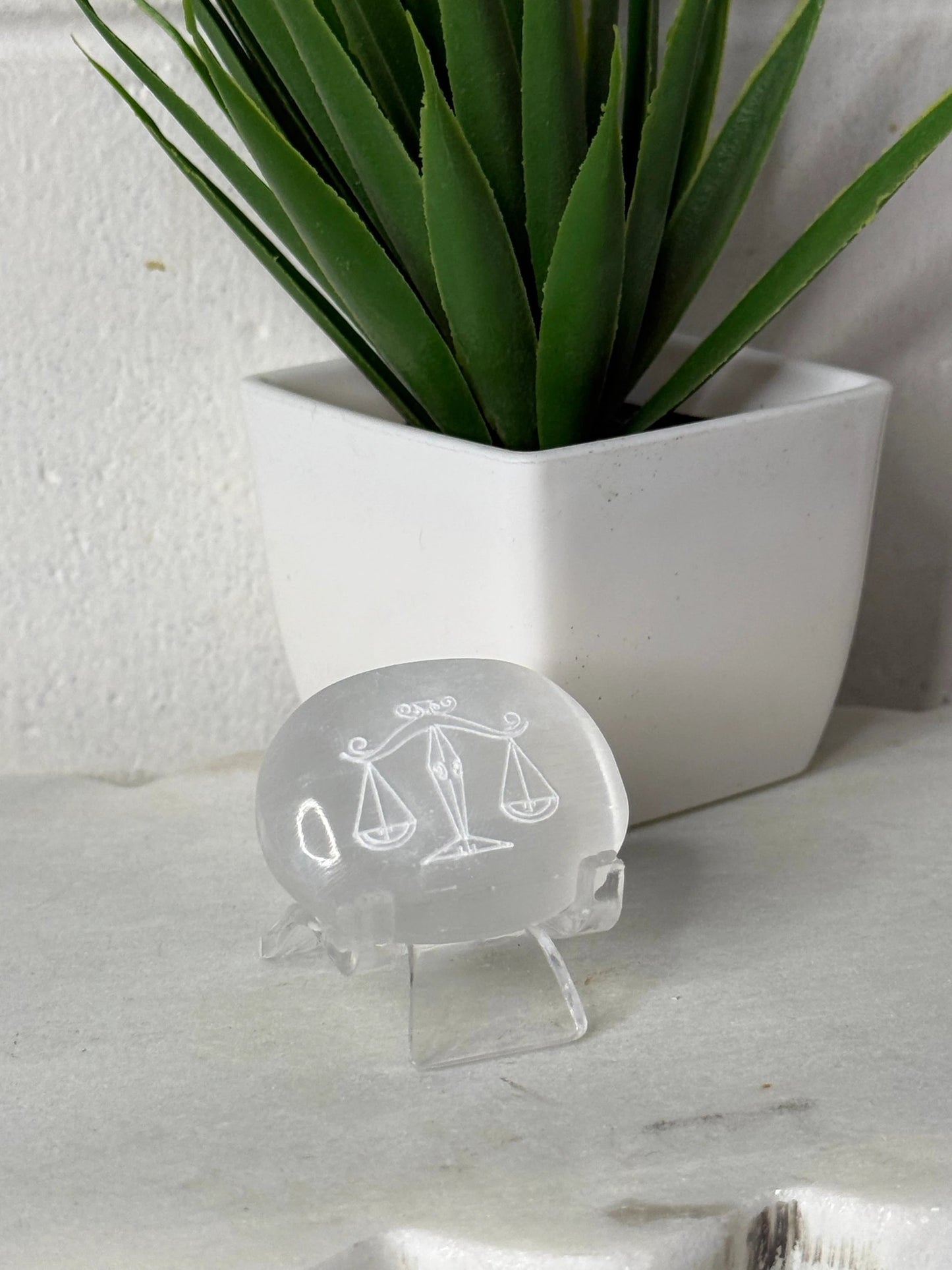 Zodiac Etched Selenite Small Palm by Heartstone Sanctuary