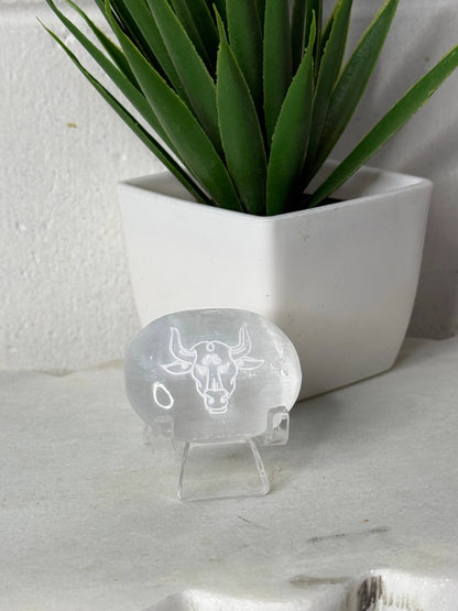 Zodiac Etched Selenite Small Palm by Heartstone Sanctuary