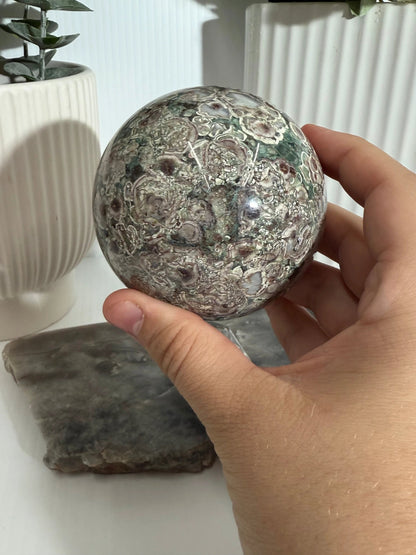 Green Flower Jasper Sphere - 8cm - 800g by Heartstone Sanctuary