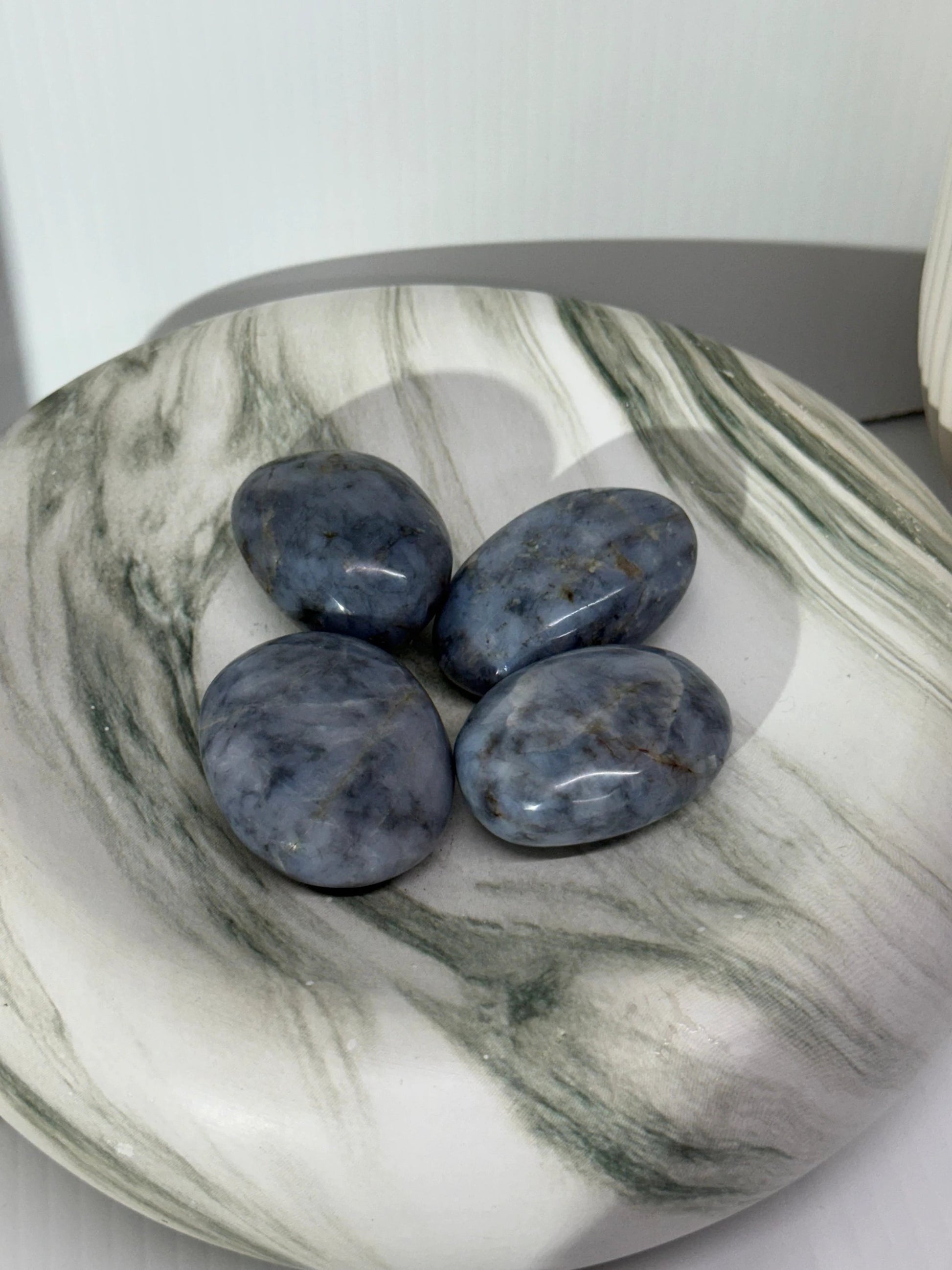 Blue quartz palm by Heartstone Sanctuary