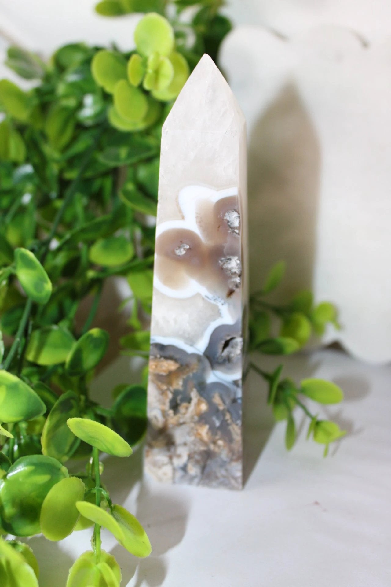 Imperfect Orb Moss Agate Terminated Point by Heartstone Sanctuary