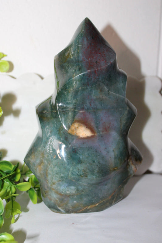 2.4kg Statement Ocean Jasper Flame on electronic rotating base by Heartstone Sanctuary