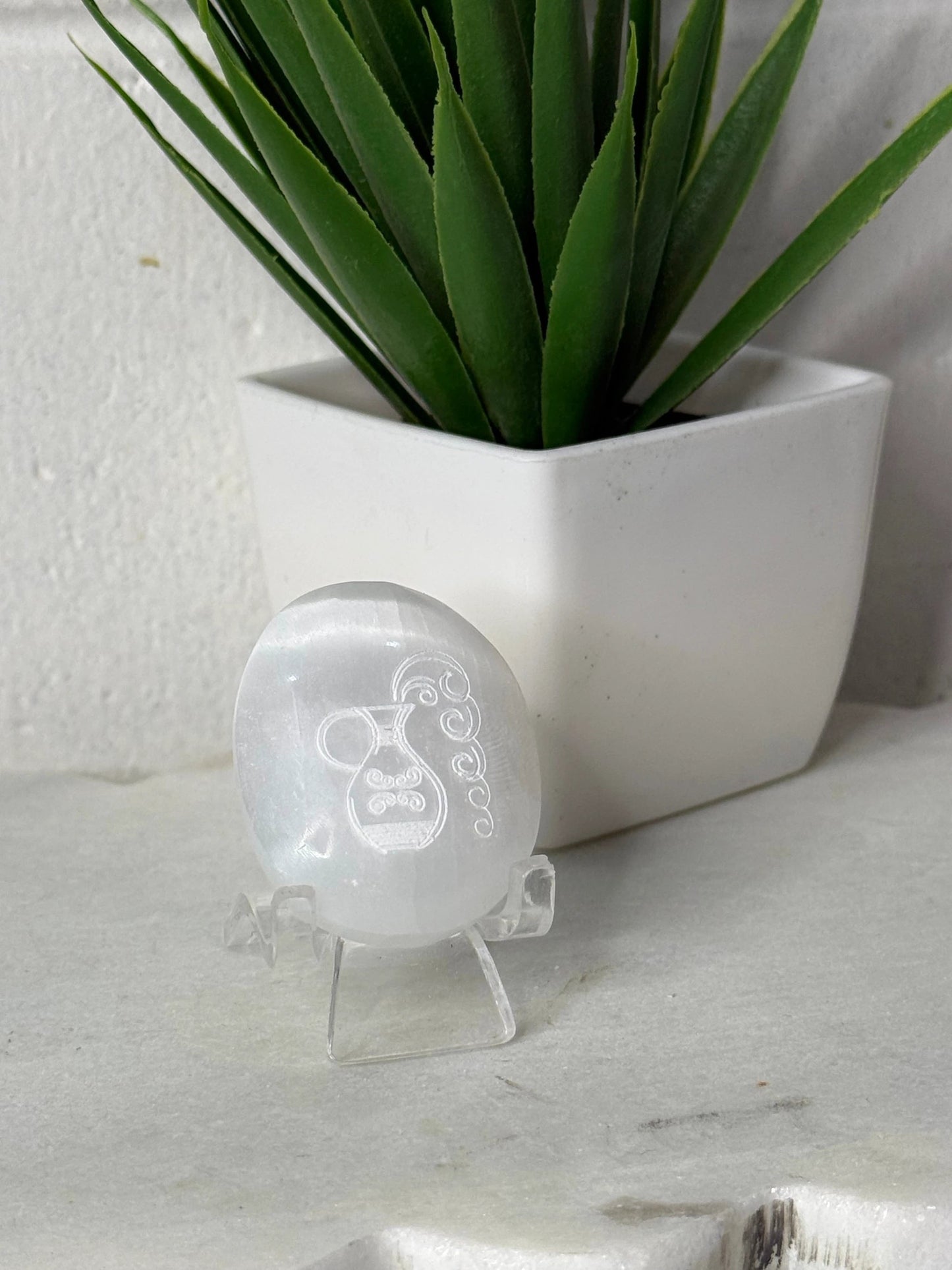 Zodiac Etched Selenite Small Palm by Heartstone Sanctuary