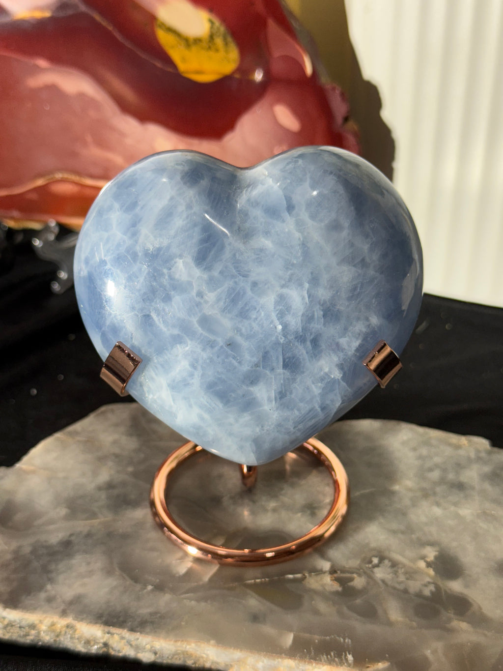 Blue Calcite Heart on Stand