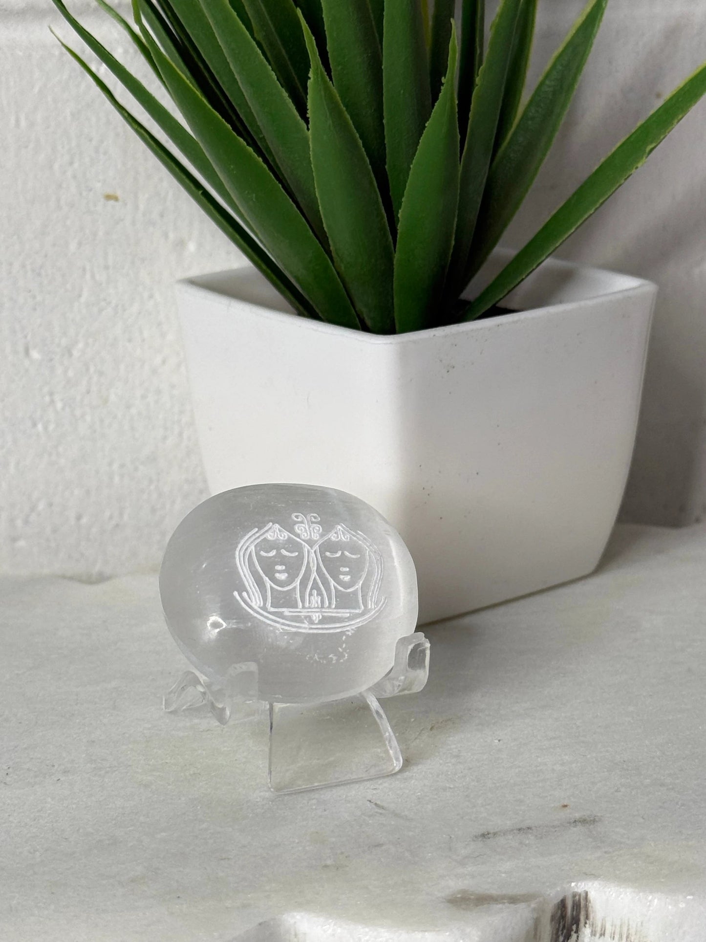Zodiac Etched Selenite Small Palm by Heartstone Sanctuary