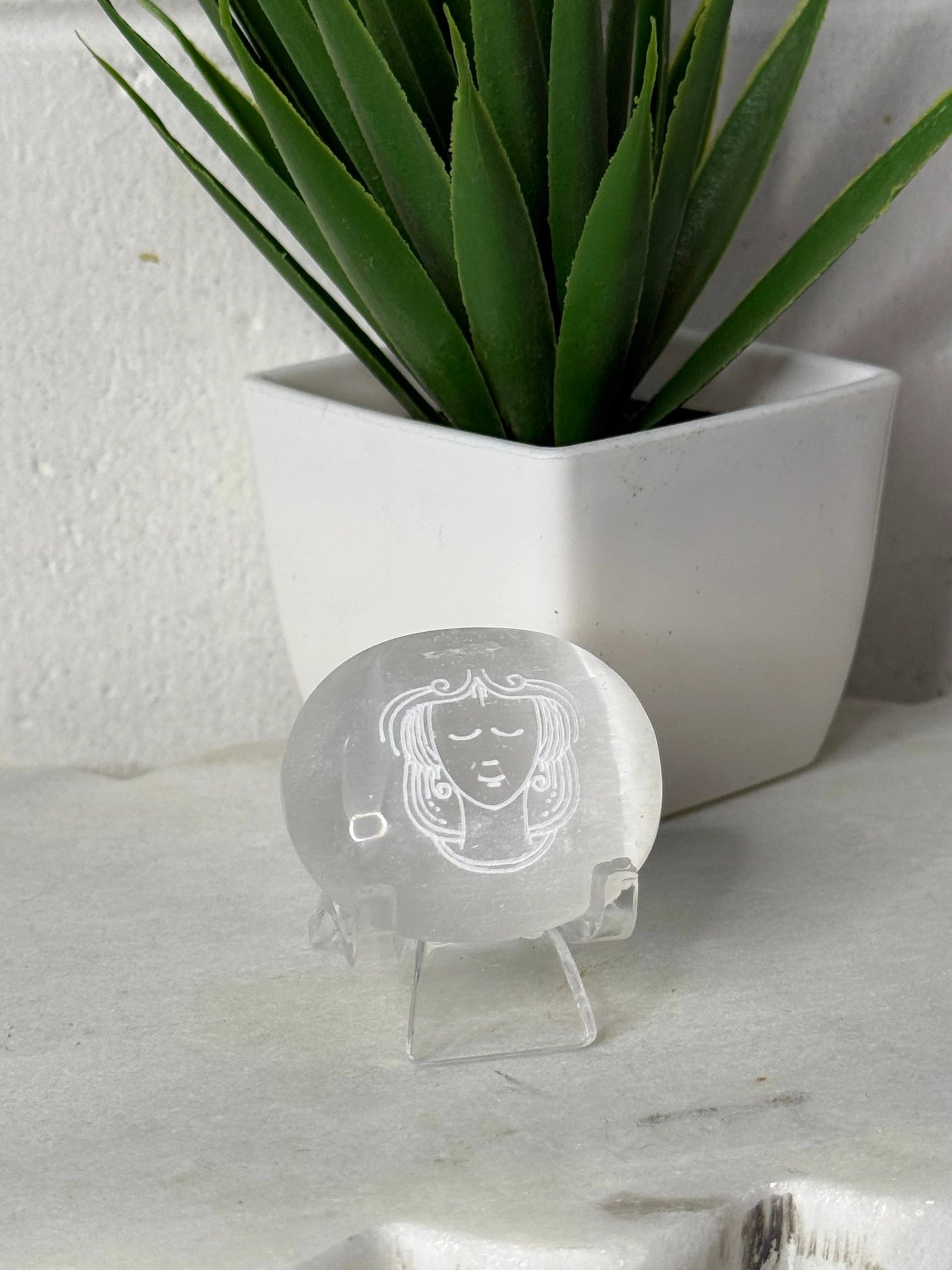 Zodiac Etched Selenite Small Palm by Heartstone Sanctuary