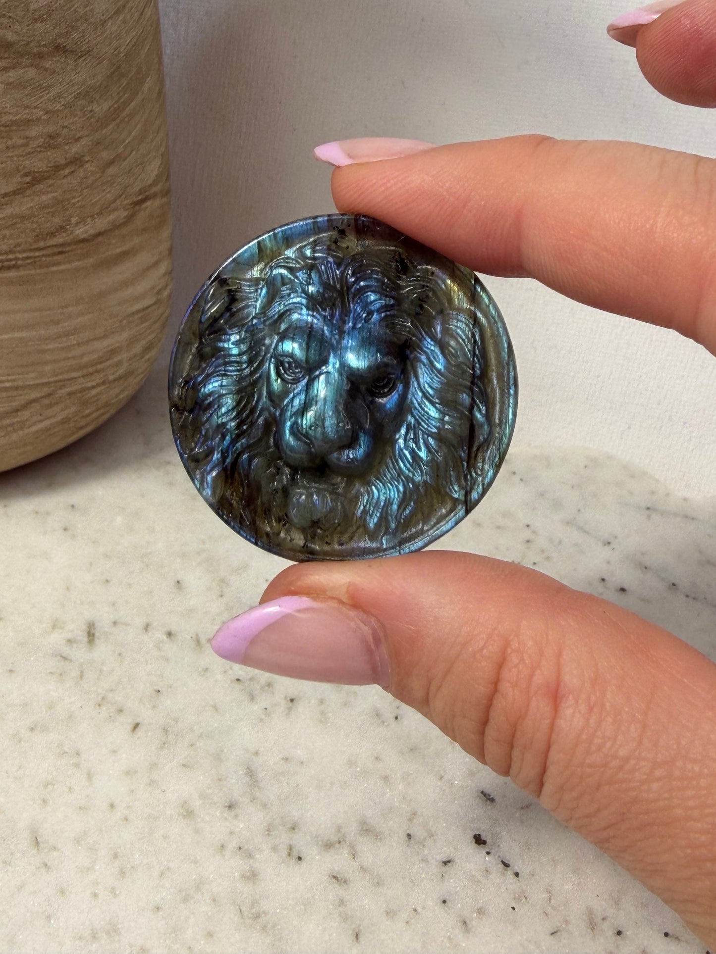 Labradorite Lion Carvings