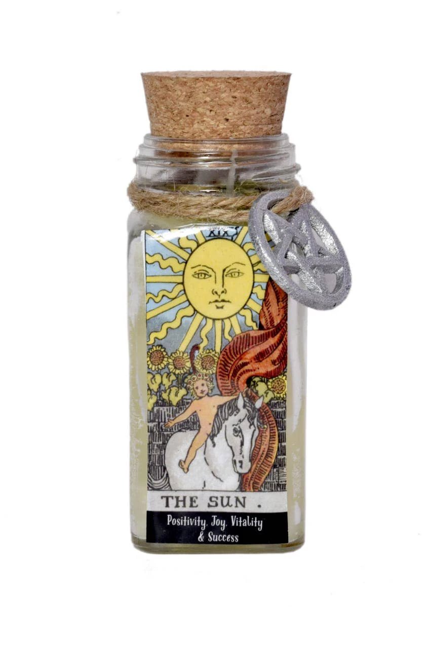 CANDLE - The Sun Tarot 100gms with herbs and crystals by WONDER IMPORTS AUSTRALIA