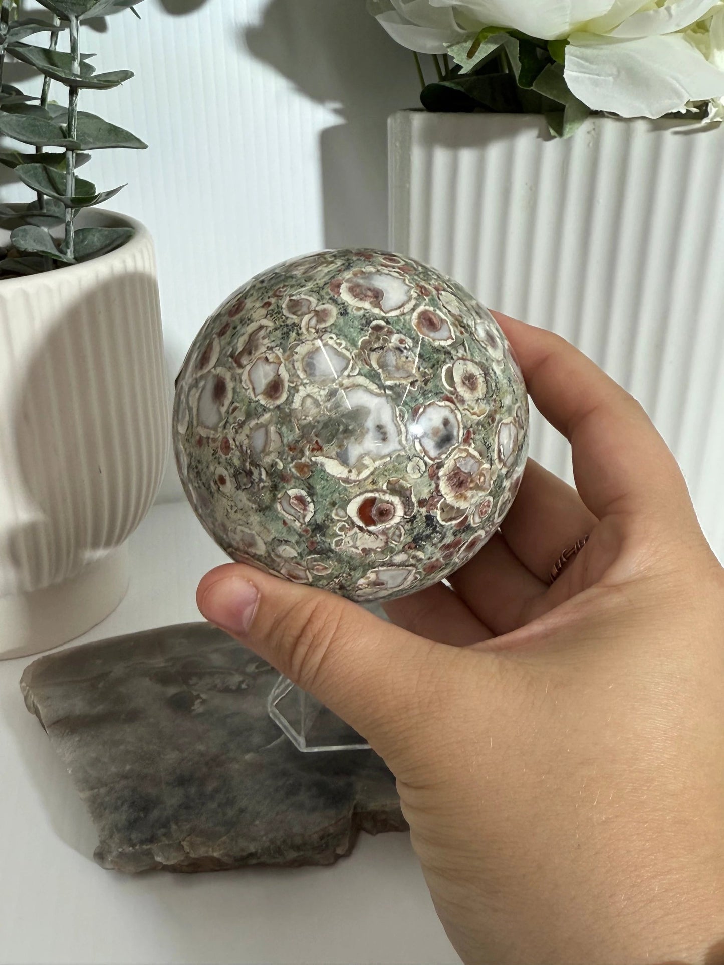 Green Flower Jasper Sphere - 7.5cm - 680g by Heartstone Sanctuary
