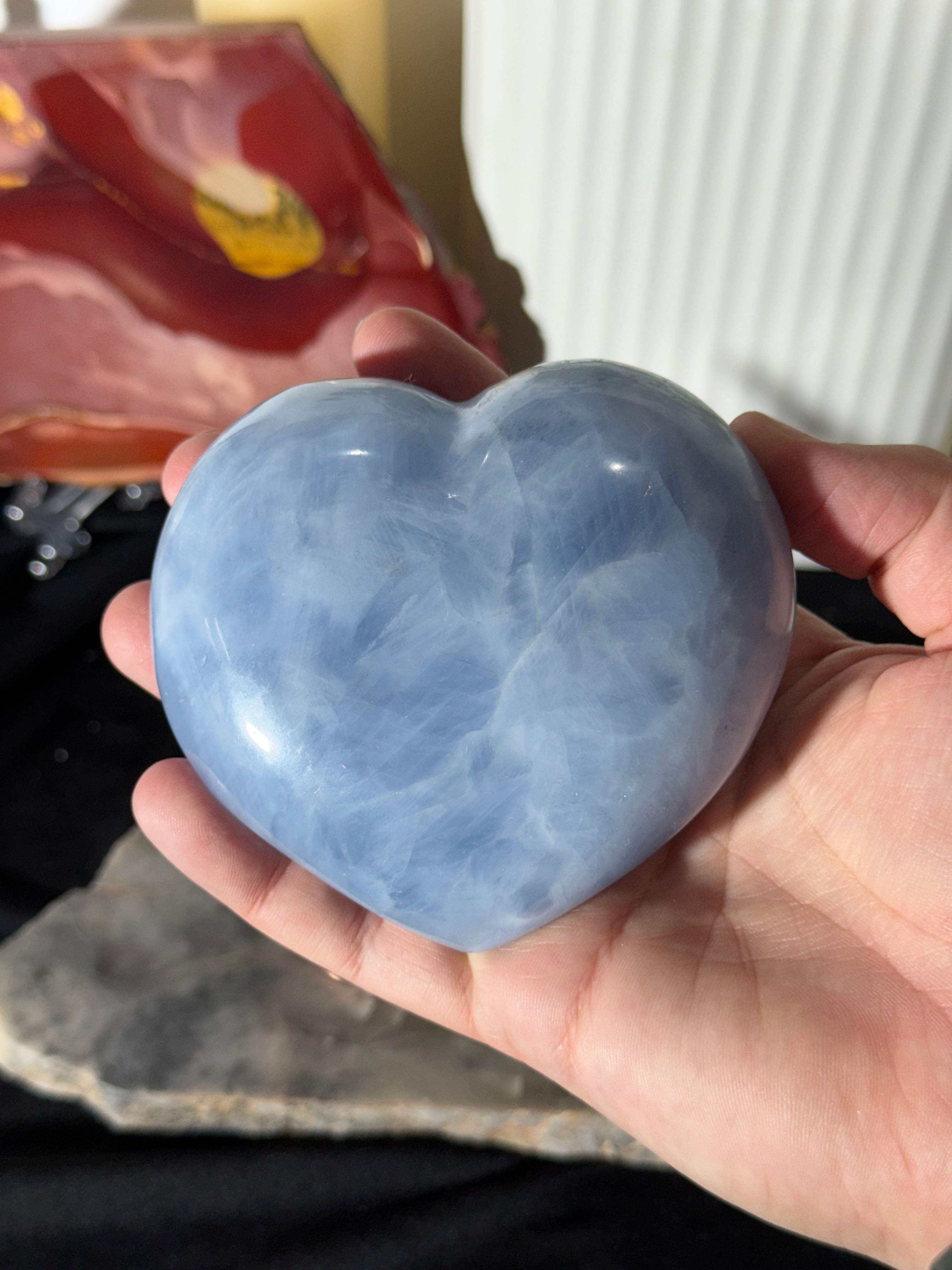 Blue Calcite Heart on Stand