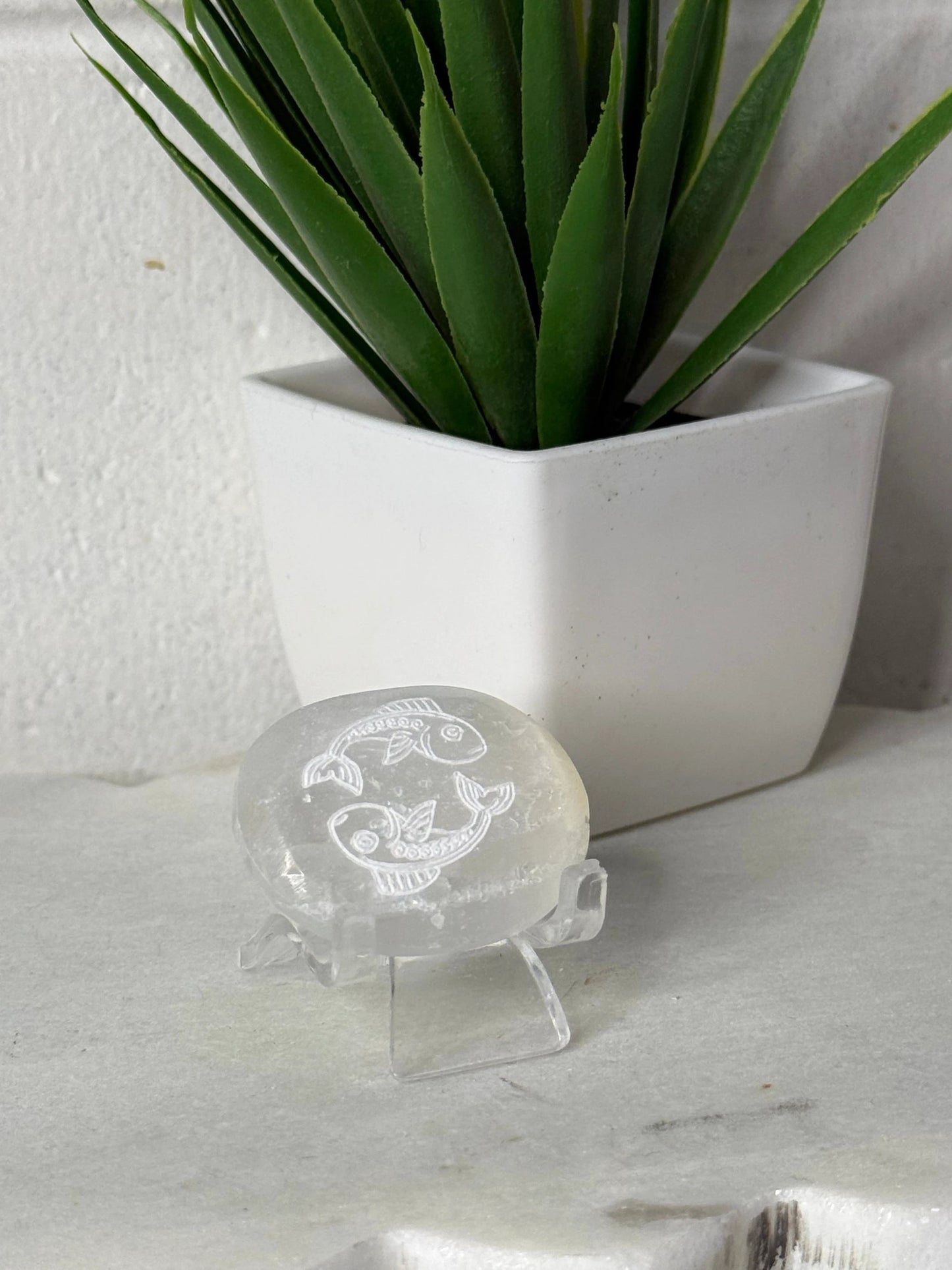 Zodiac Etched Selenite Small Palm by Heartstone Sanctuary