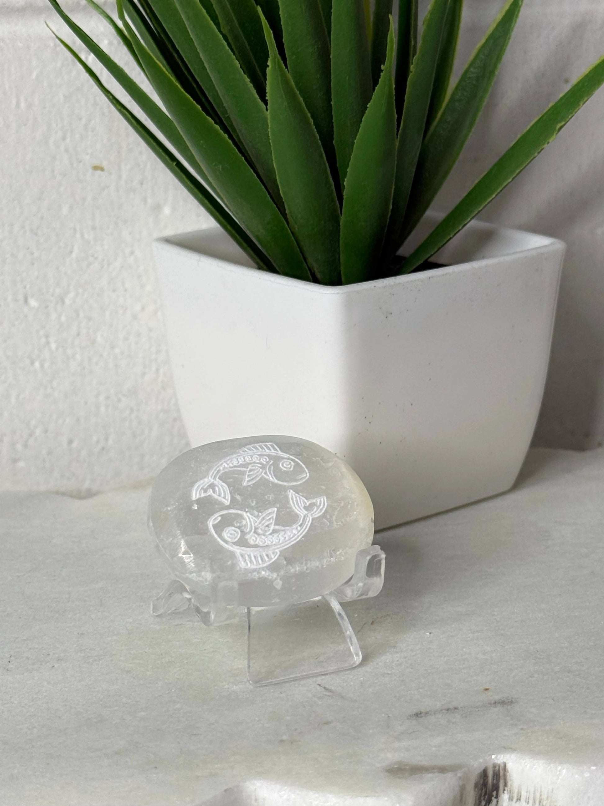 Zodiac Etched Selenite Small Palm by Heartstone Sanctuary