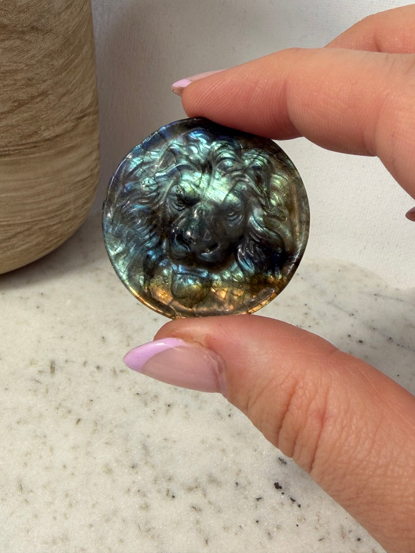 Labradorite Lion Carvings