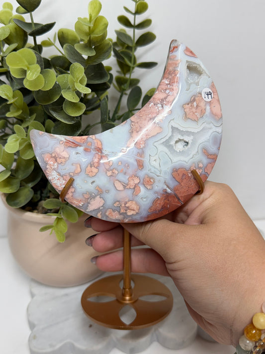 Pink Agate Moon on Stand