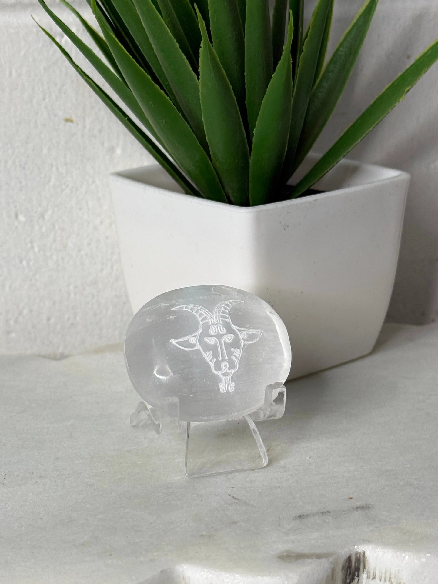 Zodiac Etched Selenite Small Palm by Heartstone Sanctuary