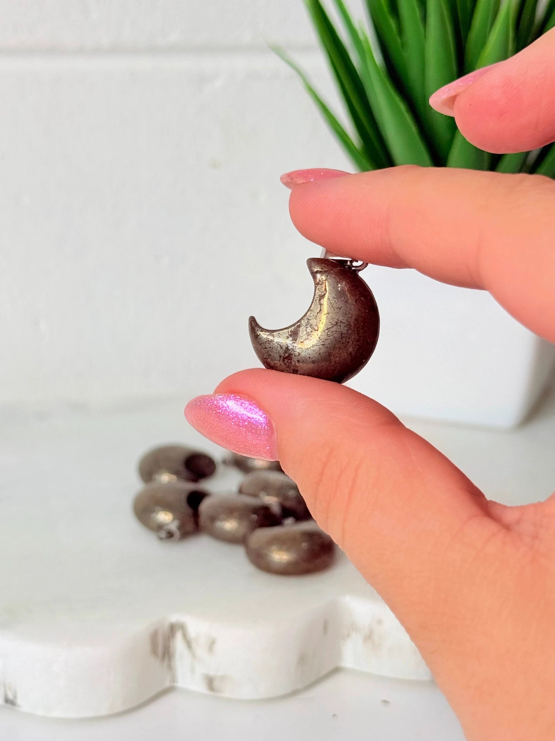 Pyrite Moon Pendant - with black necklace by Heartstone Sanctuary