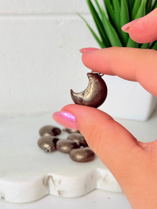 Pyrite Moon Pendant - with black necklace by Heartstone Sanctuary