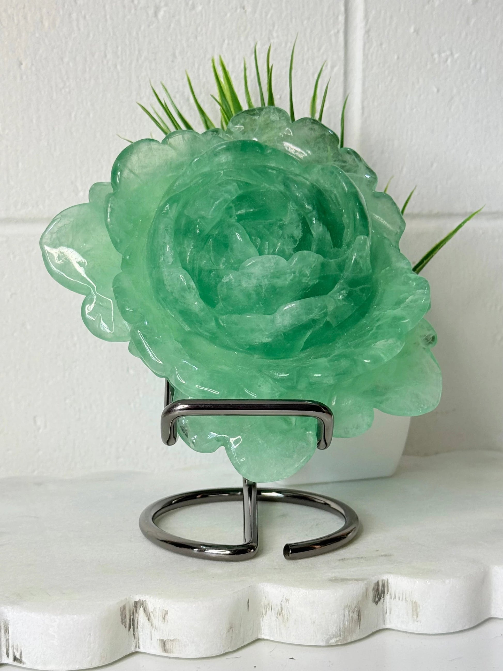 Green Flourite Flower - 14cm x 11cm - 609g by Heartstone Sanctuary