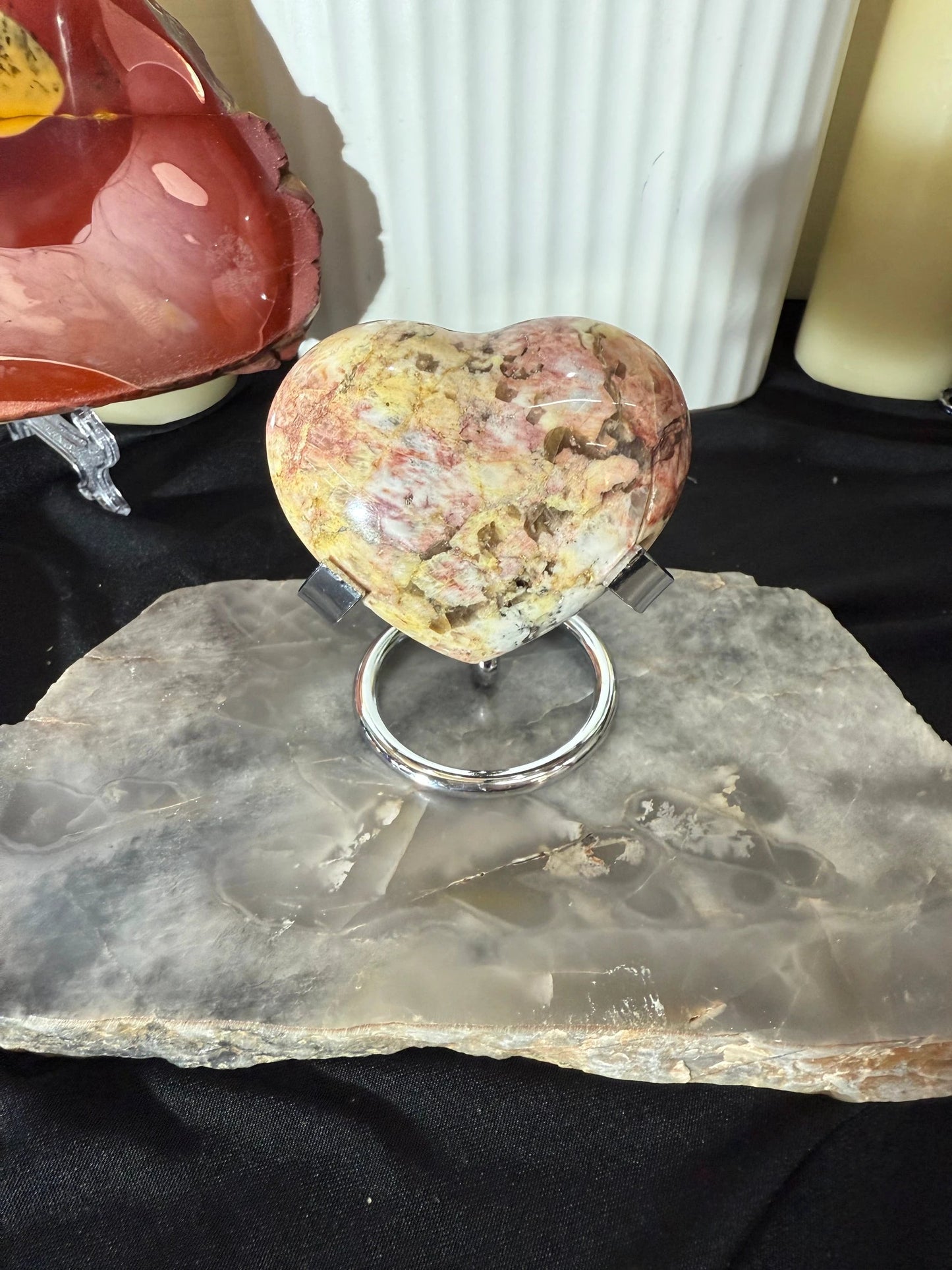 Red Feldspar Heart on Stand by Heartstone Sanctuary