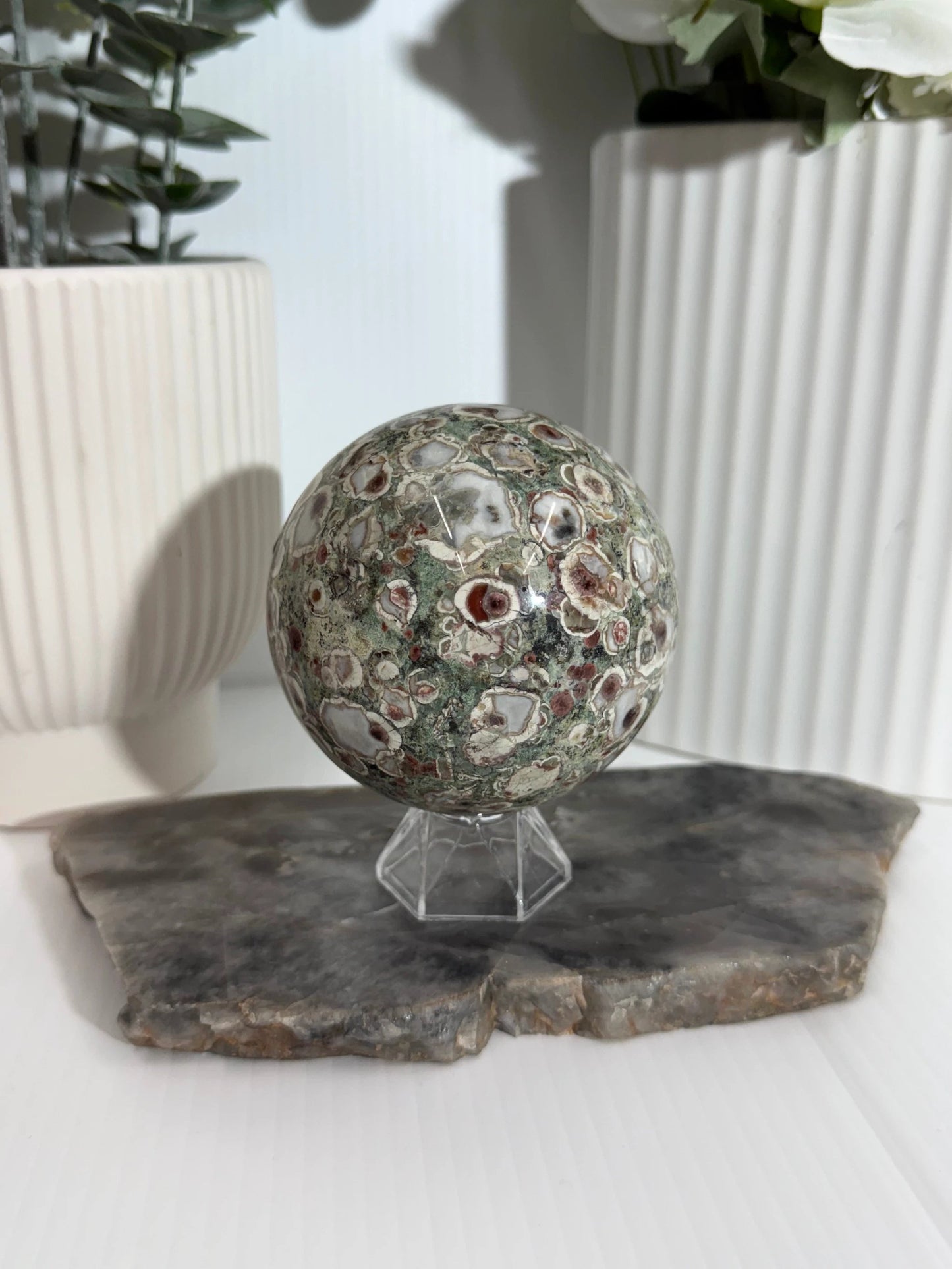 Green Flower Jasper Sphere - 7.5cm - 680g by Heartstone Sanctuary