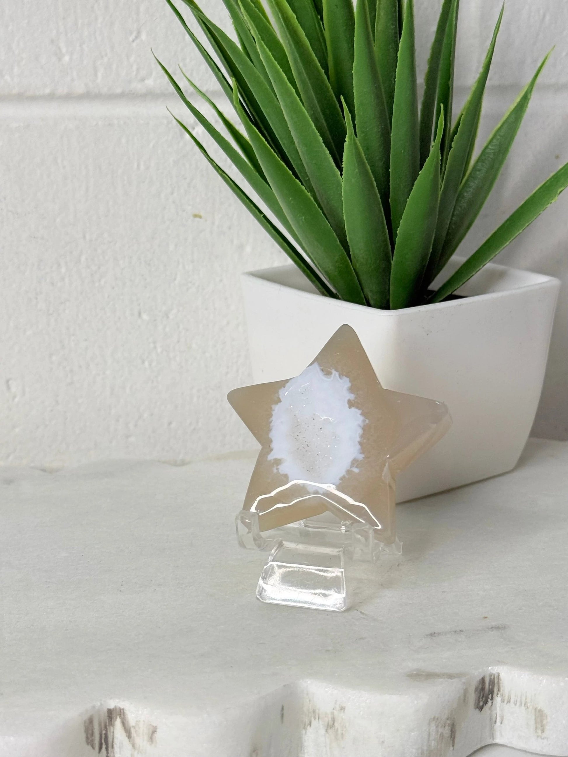 Natural Agate Star Pendant Necklace, Star Shaped Stone Jewelry With Polished Finish And Neutral Tones by Heartstone Sanctuary