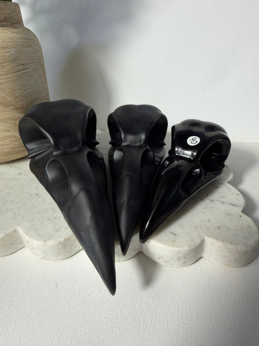 Black Obsidian Crow Skull