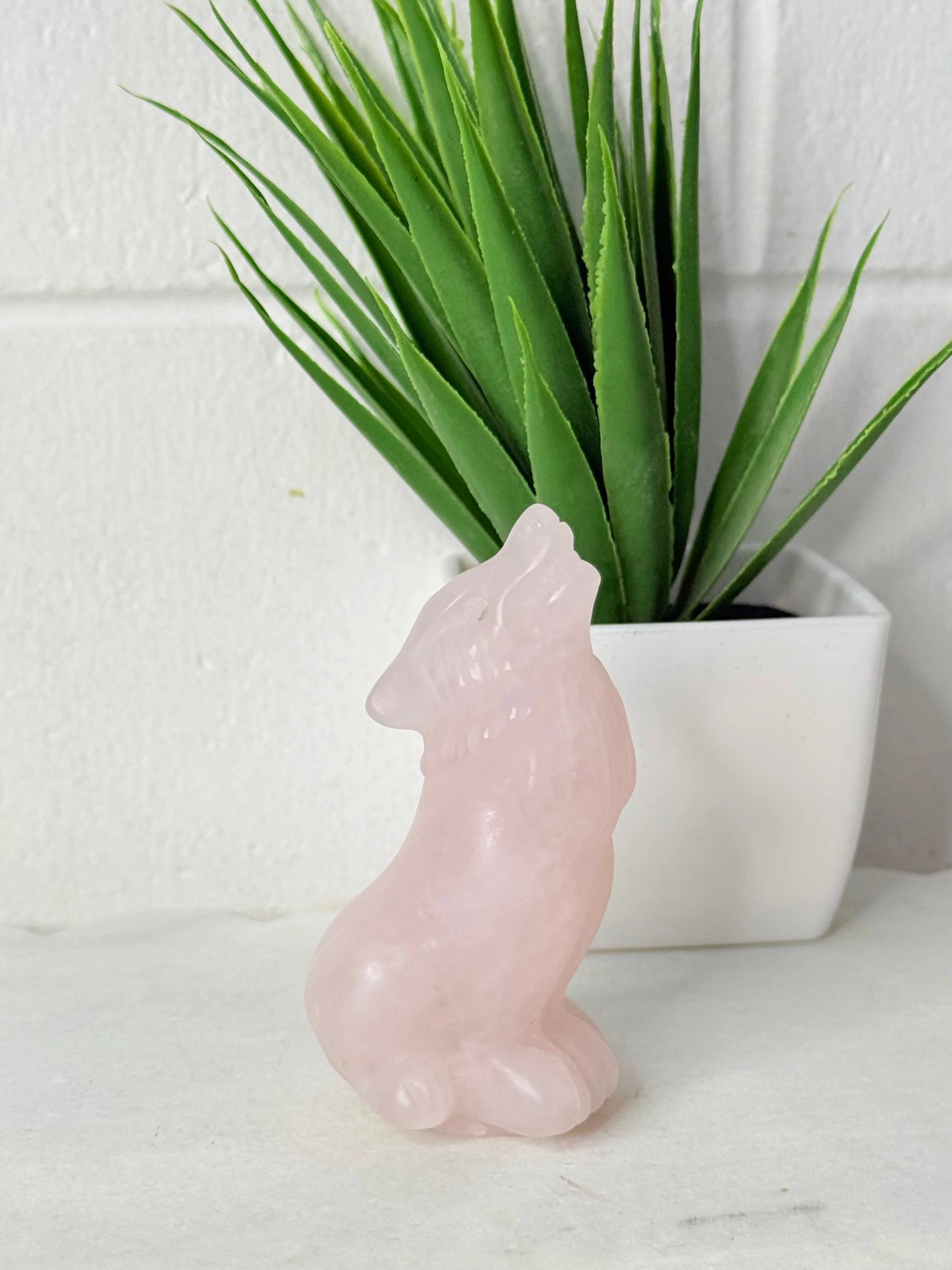 Rose Quartz Wolf - 108g by Heartstone Sanctuary