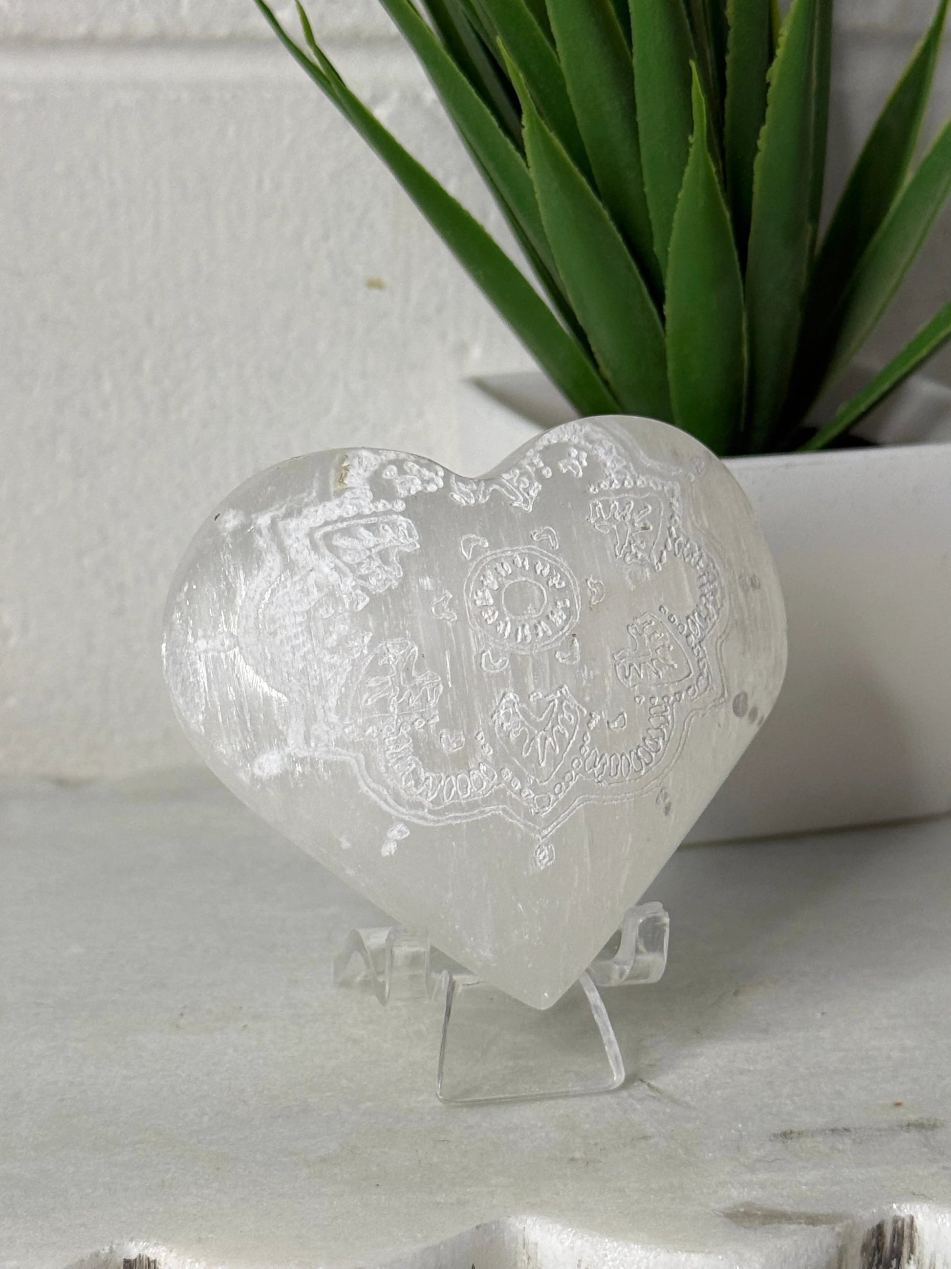 Selenite Puffy Heart Etched by Heartstone Sanctuary