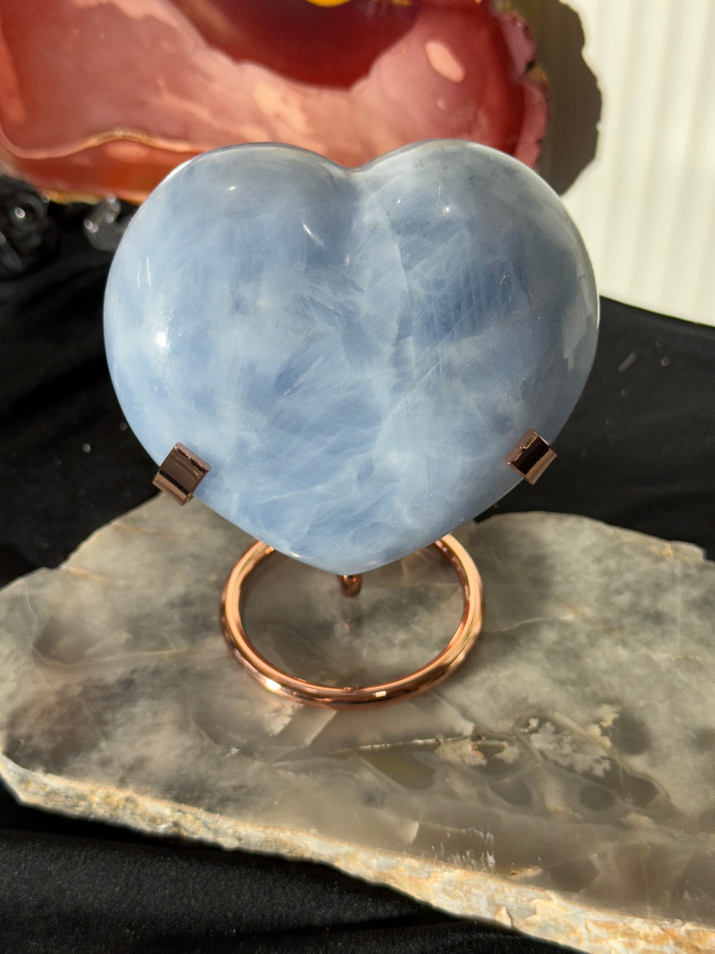 Blue Calcite Heart on Stand