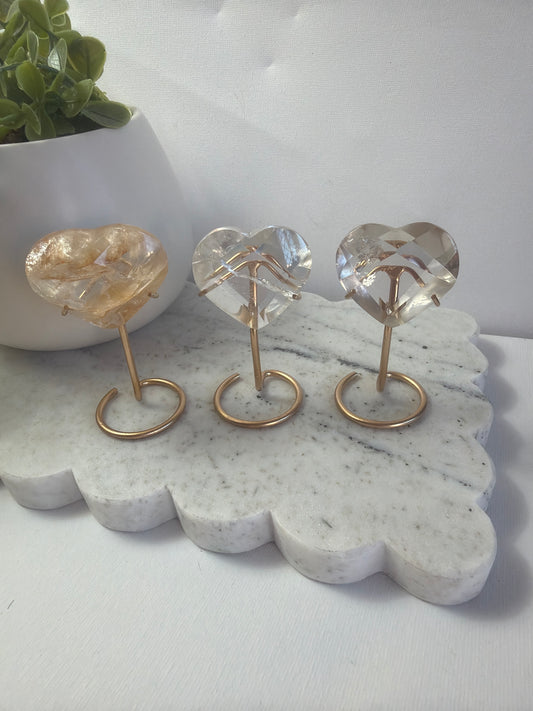 Faceted Heart Clear Quartz Golden Healer