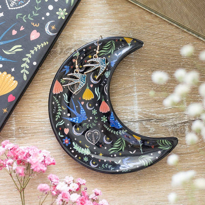 Midnight Bloom Crescent Moon Trinket Dish by WONDER IMPORTS AUSTRALIA