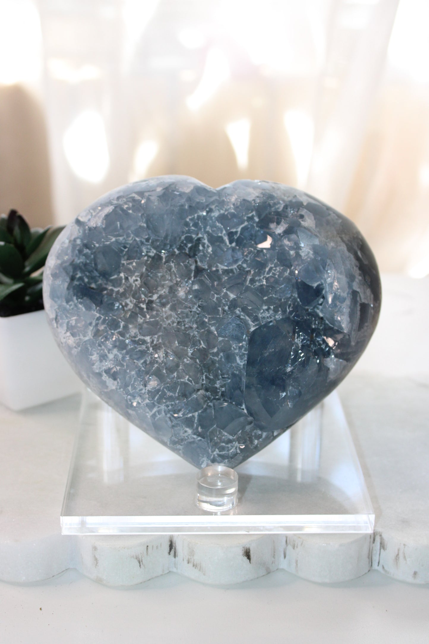 Blue Celestite Heart on Stand